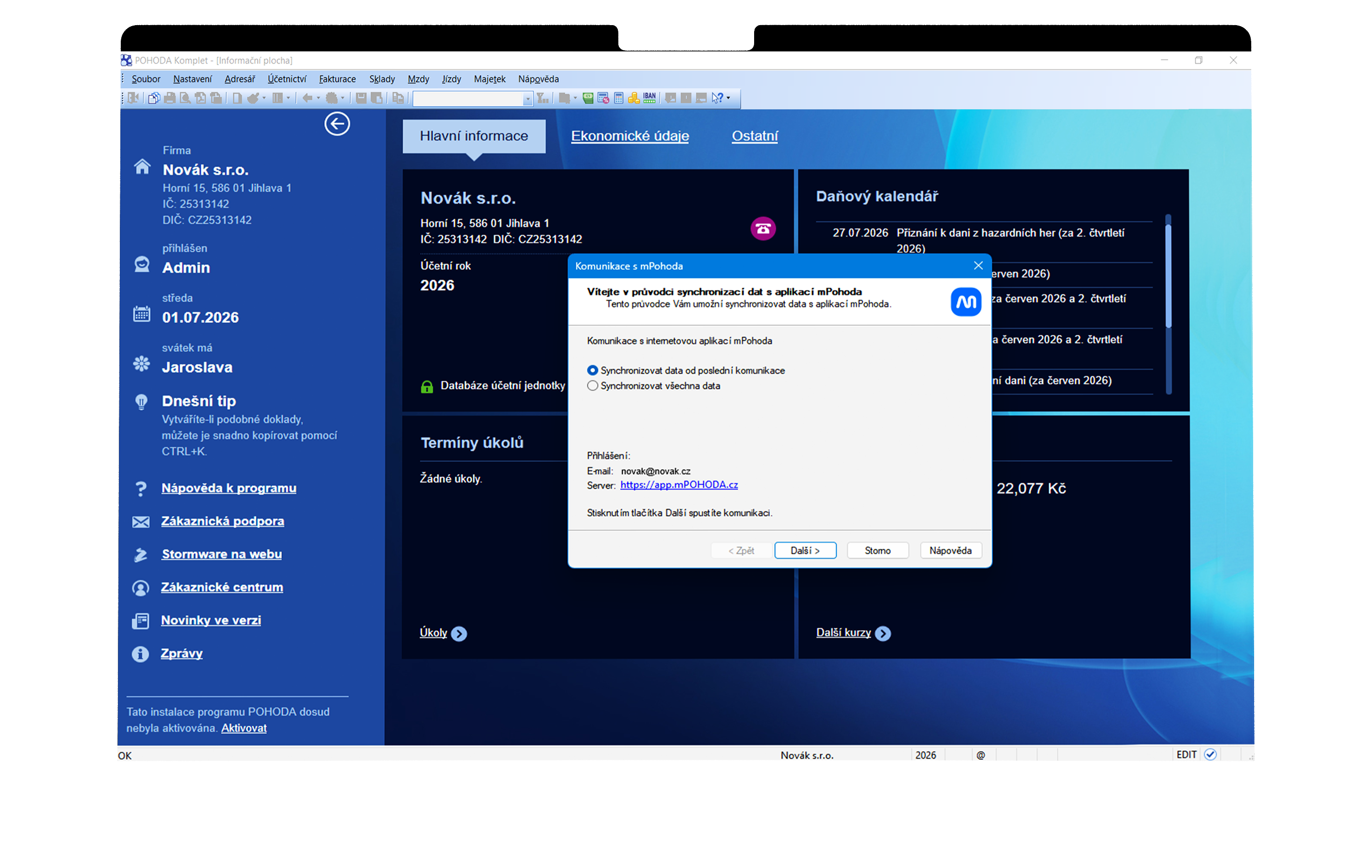 Přenos dokladů z online fakturace mPohoda do účetního programu POHODA.