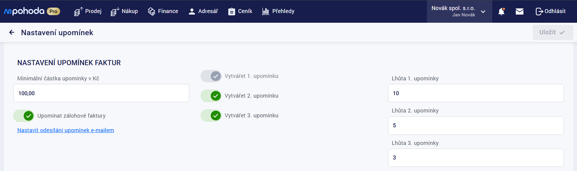 Nastavení upomínek v mPohodě zvládneš na pár kliknutí.