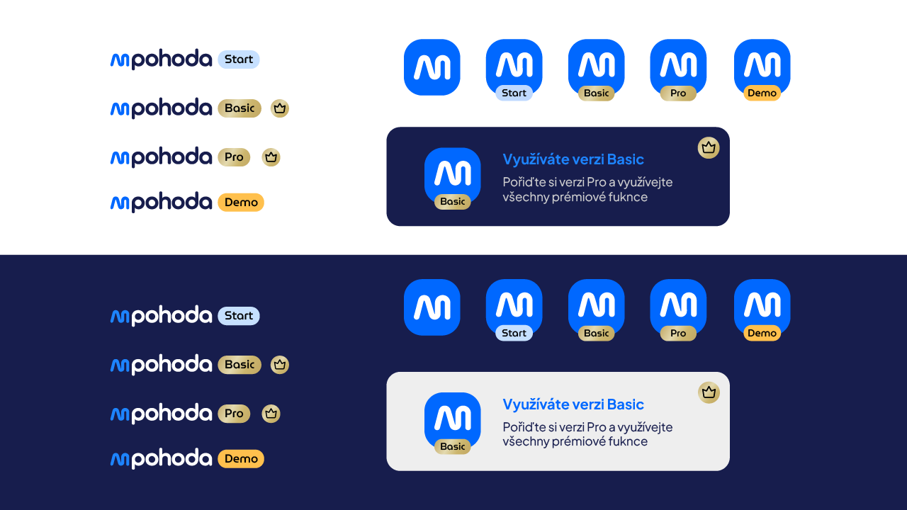 Nové logo a barvy mPohody vystihující dynamiku, inovativnost a důvěryhodnost fakturační aplikace