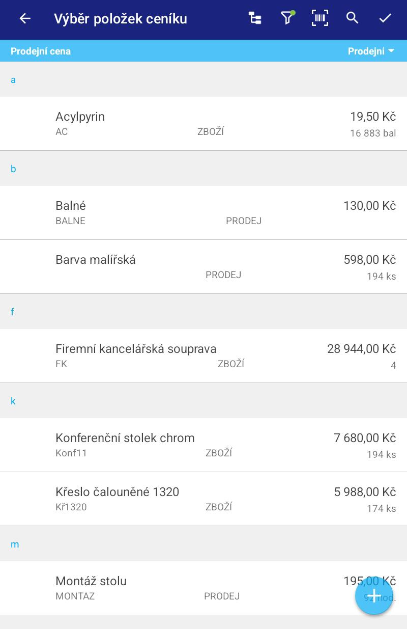 Přenos fakturovaných položek z ceníku do online faktury v mPohodě 